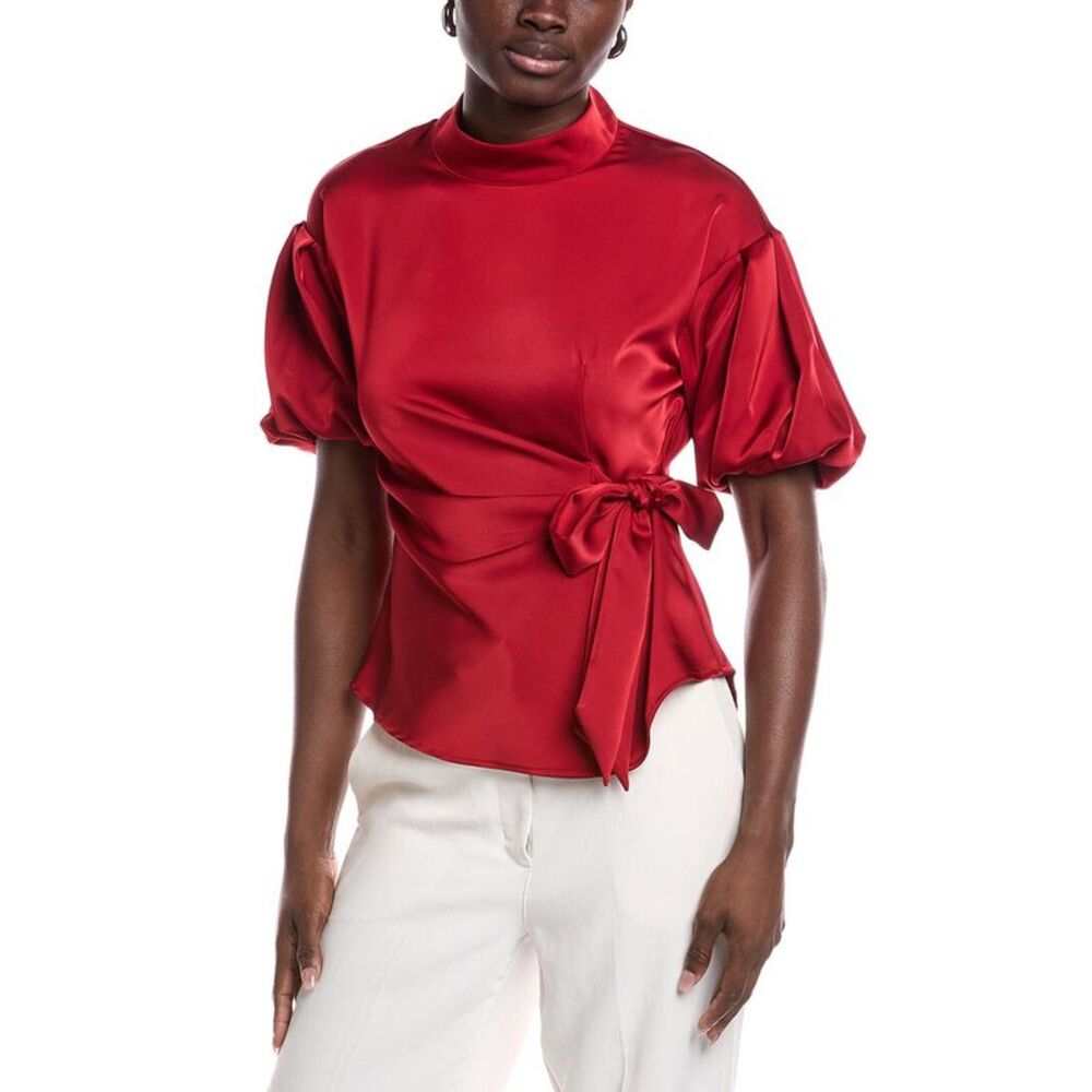 Gracia Womens Side Tie Satin Top, Red